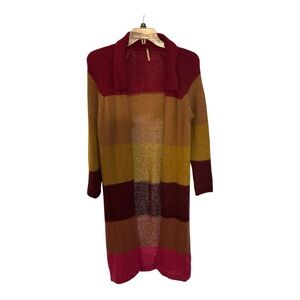 Free People Colorblock Cardigan in Red, Yellow, and Brown